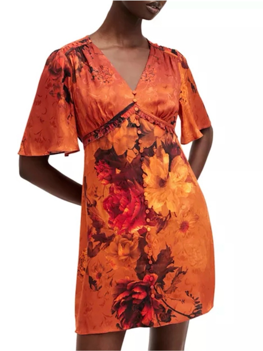 All Saints women’s Tian dress Adela burnt orange Floral Mini Dress 10 bohemian